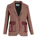 Prada Leather-Trimmed Checked Blazer in Brown Wool-blend Tweed 