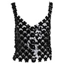 Paco Rabanne Blumen-Kettenhemd-Tanktop aus schwarzem Polyurethan