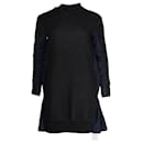 Sacai Sweater Dress with Poplin Back in Black and Navy Blue Cotton