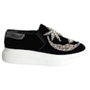 Alexander McQueen Crystal-Embellished Slip-On Sneakers in Black Velvet - Alexander Mcqueen