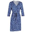 Diane Von Furstenberg Printed Midi Wrap Dress in Blue Silk
