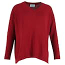 Prada-Pullover mit V-Ausschnitt und Ellenbogen-Patch aus burgunderroter Wolle