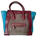 Céline Luggage in burgundy leather and turquoise and ocher suede