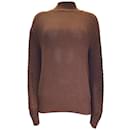 Hermes Brown Long Sleeved Mock Neck Cotton and Silk Knit Sweater - Hermès