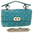 VALENTINO Quilted Chain Shoulder Bag Velor Light Blue Auth 51034 - Valentino