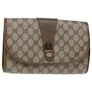 GUCCI GG Canvas Web Sherry Line Clutch Bag PVC Leather Beige Red Auth 50794 - Gucci