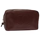 CHANEL Clutch Bag Caviar Skin Wine Red CC Auth bs7364 - Chanel