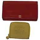 CHANEL Wallet Leather 2Set Red Green CC Auth bs7305 - Chanel