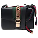 GUCCI SYLVIE S HANDBAG 421882 BLACK LEATHER WEB BAND LEATHER HAND BAG - Gucci