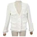 NEW CHANEL FRINGED MESH JACKET WITH CC BUTTON M 40 ECRU COTTON WHITE VEST - Chanel