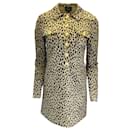 Giambattista Valli Tan / Schwarzes, langärmliges Hemdblusenkleid aus Baumwolle mit Leopardenmuster und Knöpfen