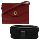 Christian Dior Pouch Shoulder Bag Leather 2Set Red Black Auth bs7409