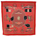 HERMES CARRE 65 LES VOITURES A TRANSFORMATION Scarf Silk Red Auth ac2150 - Hermès