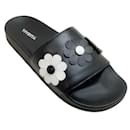 Vivetta Black Leather Slide Sandals with White Flowers - Autre Marque