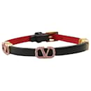 Valentino Garavani Crystal-Embellished VLogo Buckled Bracelet in Black Calfskin Leather