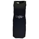 Moschino Couture Vestido midi de crepé sin mangas con cinturón de charol negro