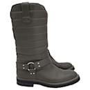 Chanel Quilted Motorcycle Boots in Dark Olive Leather