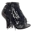 Alaia Black Leather Maxi Fringe Sandals with Ankle Strap - Alaïa