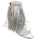 Alaia White Leather Maxi Fringe Sandals with Ankle Strap - Alaïa