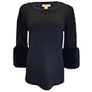 Maglione pullover in cashmere con polsini in visone nero della collezione Michael Kors
