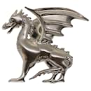 HERMES Dragon Brooch Metal Silver Auth bs7410 - Hermès