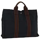 HERMES cabas MM Tote Bag coton Marine Marron Auth 51876 - Hermès