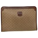 CELINE Macadam Canvas Clutch Bag Leder Beige Auth bs7544 - Céline
