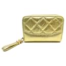 NEW CHANEL PURSE IN GOLD QUILTED LEATHER + NEW LEATHER WALLET BOX - Chanel