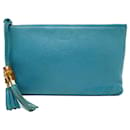 GUCCI BAMBOO POMPOM POUCH HANDBAG 449652 TURQUOISE POUCH LEATHER KIT - Gucci