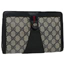 GUCCI GG Canvas Sherry Line Clutch Bag Gray Red Navy 89.01.032 auth 51456 - Gucci