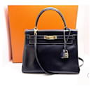 Hermes Kelly Returned Leather Box Bag Blue 28 cm returned - Hermès