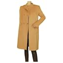Valentino lined-breasted beige wool coat gold buttons militaire style stand up collar