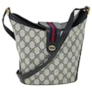 GUCCI GG Canvas Sherry Line Shoulder Bag PVC Leather Gray Red Navy Auth 52037 - Gucci