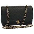 CHANEL Diana Matelasse Turn Lock Shoulder Bag Lamb Skin Black CC Auth 51272a - Chanel