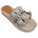 See by Chloe Beige Linen Molly Rhinestone Ruffle Sandals - See by Chloé
