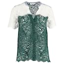 Sandro Paris Lace V-neck Buttoned Blouse in Green and White Polyester