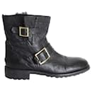 Jimmy Choo Youth Biker Boots in Black Crushed Leather