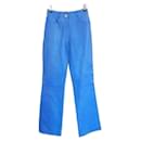 Celine Spring 2000 Cerulean Blue Leather Pants - Céline