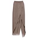Brunello Cucinelli Layered Midi Skirt in Beige Silk