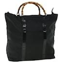 GUCCI Bamboo Hand Bag Nylon Black Brown Auth ep1455 - Gucci