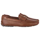 Prada Logo Penny Loafers in Brown Leather