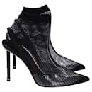 Alexander Wang Caden Pointed-Toe Sock Boots in Black Suede and Fishnet