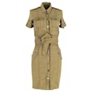 Burberry Belted Button Front Dress in Olive Green Stretch Cotton 