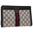 GUCCI GG Canvas Sherry Line Clutch Bag Gray Red Navy 64.014.2125.23 Auth yk8296 - Gucci