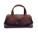 Brown Leather Wood Hook Closure Handbag Satchel Bag - Gucci