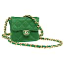 CHANEL Mini Matelasse Chain Pouch Shoulder Bag Satin Green Gold CC Auth 51271a - Chanel