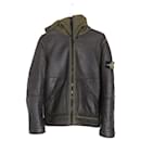 Stone Island Front Zip Hooded Jacket in Brown Sheepskin Leather