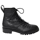 Jimmy Choo Cruz Textured Army Lace Up Boots in Black Leather