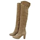 CHANEL Beige Suede Cap Toe CC Thigh High Over The Knee Tall Boots - Chanel