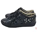 Chanel Camelia Cut Black Patent Leather Trainers Sneakers